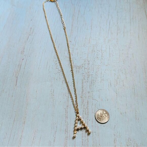 Gold Pearl Initial A Necklace - Picture 1 of 3